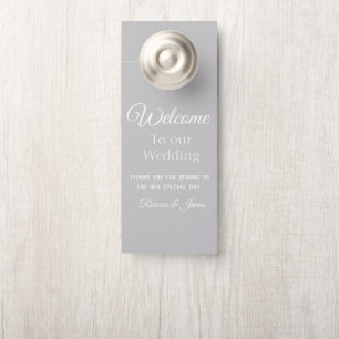 Colgador Para Puertas Bienvenida elegante Boda gris y blanco personaliza