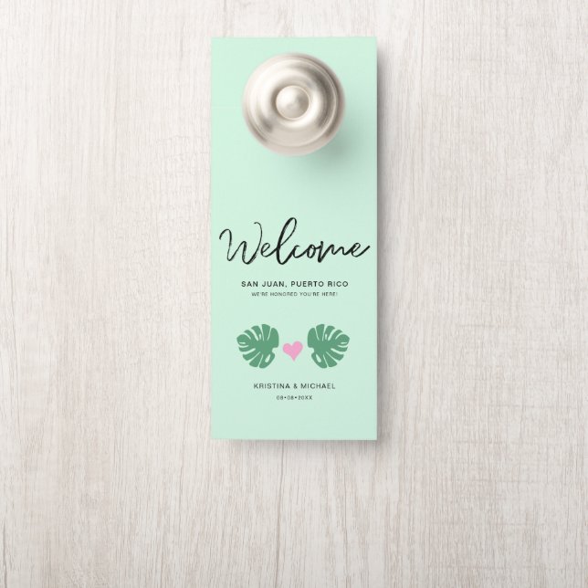 Colgador Para Puertas Bienvenida Tropical Hotel Bag Destino Boda (En pomo)