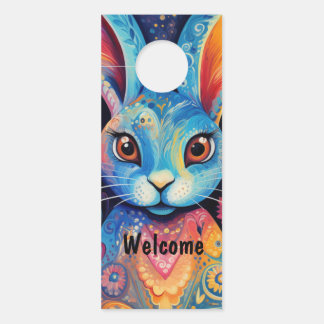 Colgador Para Puertas Bienvenido Dotty Delight: Conejo Doodle Arcoíris