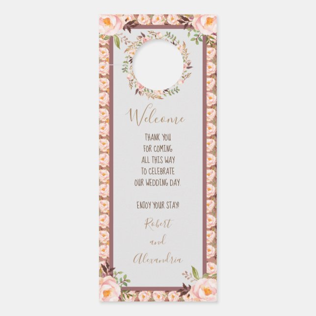 Colgador Para Puertas Bienvenido y no molestar el marco floral Boda (Anverso)