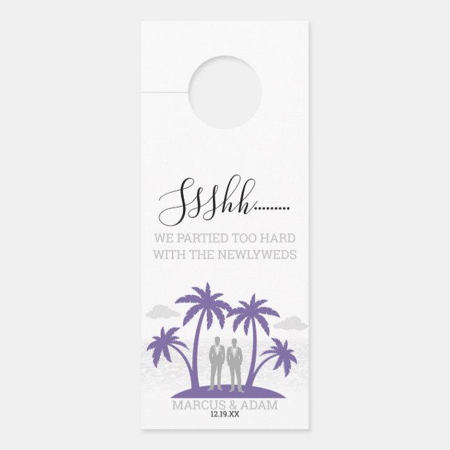 Colgador Para Puertas Boda de Grooms Purple Beach (Anverso)