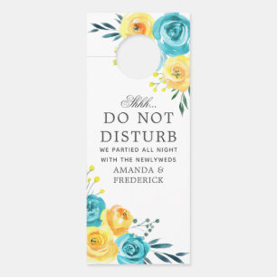 Colgador Para Puertas Boda Floral Turquesa y Amarillo No Molestar
