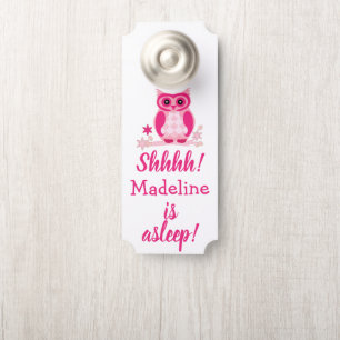 Colgador Para Puertas ¡Búho rosado con el nombre del bebé Shhh! El bebé