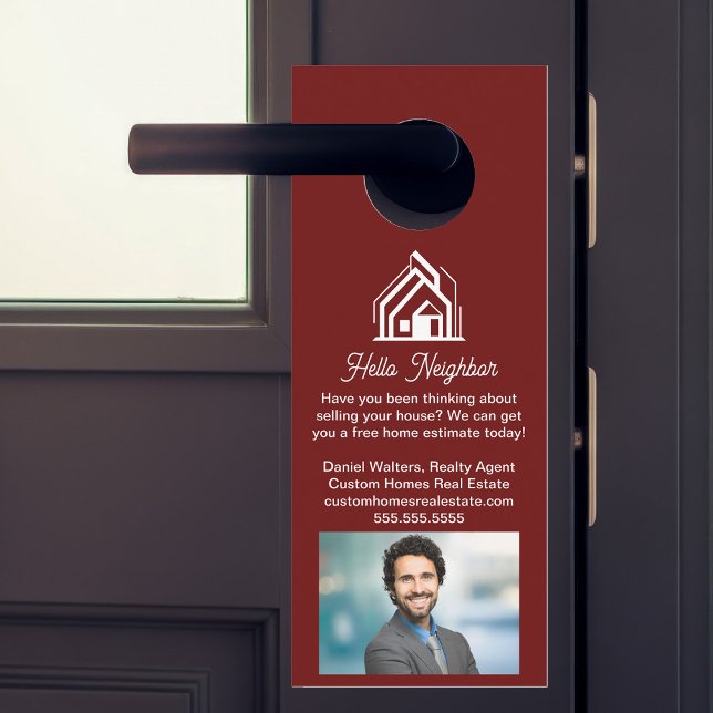 Colgador Para Puertas Burgundy Real Estate Company Advertising Realtor (Subido por el creador)