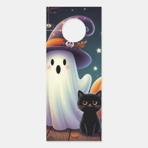 Colgador Para Puertas Calabaza, gato y fantasma de Halloween.