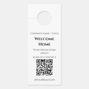 Colgador Para Puertas Código QR de bienes raíces de bienvenida minimalis
