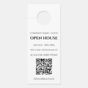 Colgador Para Puertas Código QR de bienes raíces de casa abierta minimal