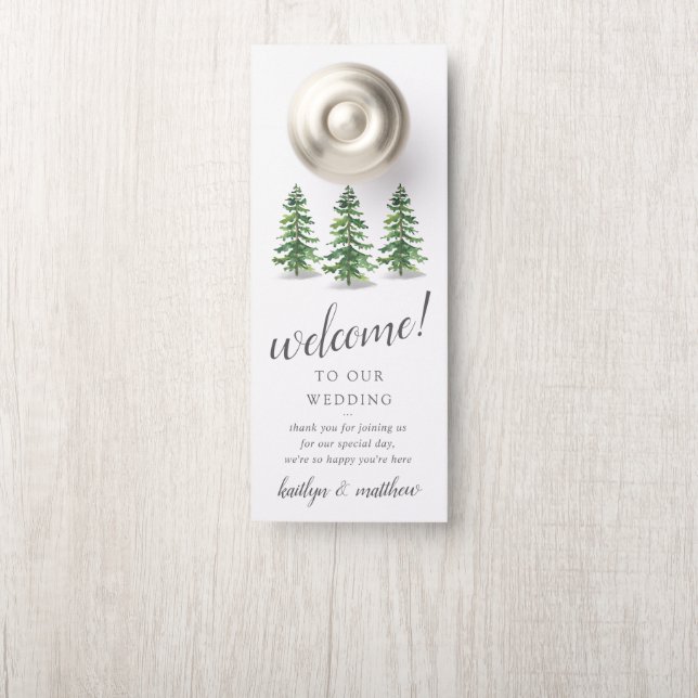 Colgador Para Puertas Colección de Bodas del bosque de pinos acuarela (En pomo)