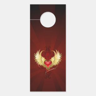 Colgador Para Puertas Corazón Rojo con Alas Doradas