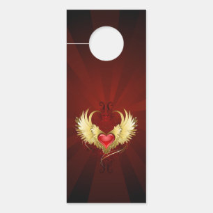 Colgador Para Puertas Corazón Rojo con Alas Doradas