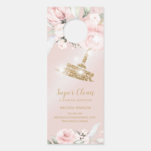Colgador Para Puertas Criada Limpiando Casa Floral Dorado Brillante