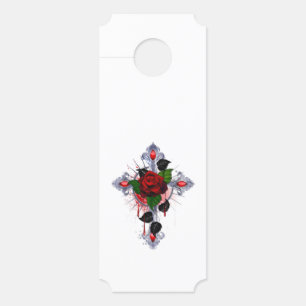 Colgador Para Puertas Cruz de Plata con una Rosa Roja