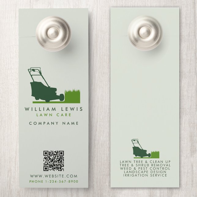 Colgador Para Puertas Cuidado de césped moderno Código QR simple (Modern Lawnmower Lawn Care Simple QR Code Door Hanger)