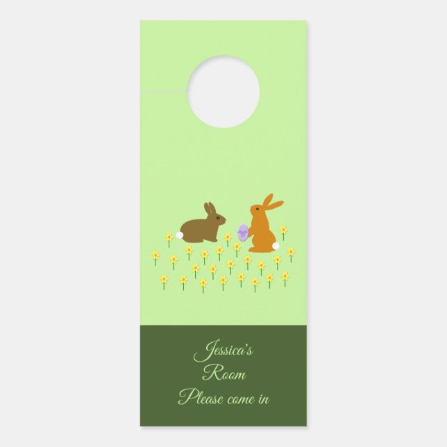 Colgador Para Puertas Cute Easter Bunnies and Daffodils Personalizado (Anverso)
