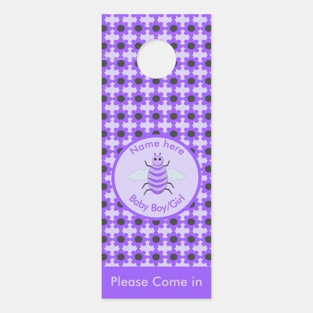 Colgador Para Puertas Cute Púrpura Abeja Género Nursera Neutral (Anverso)