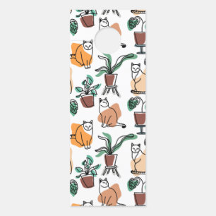 Colgador Para Puertas Dibujo en línea de gatos y flores