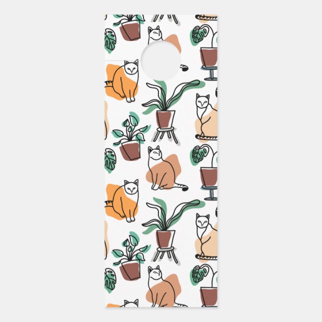 Colgador Para Puertas Dibujo en línea de gatos y flores (Anverso)