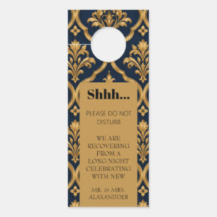 Colgador Para Puertas Diseño de Motivo Vintage de Damasco Dorado y Azul 