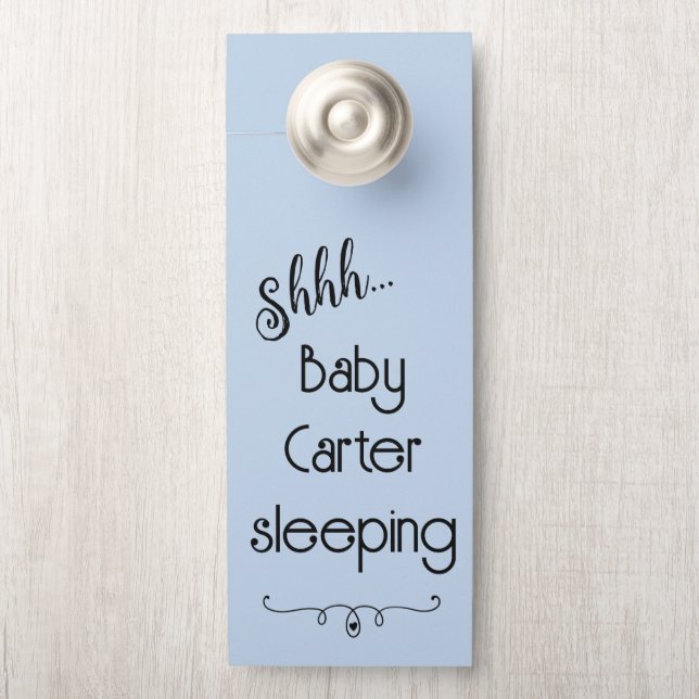 Colgador Para Puertas Dormido del bebé azul personalizado (En pomo)
