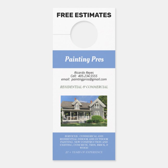 Colgador Para Puertas Dos fotos residenciales y pintura comercial azul (Anverso)