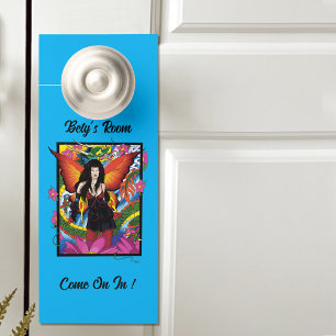 Colgador Para Puertas Dragón Hada de Fantasía Gótica Azul Mística