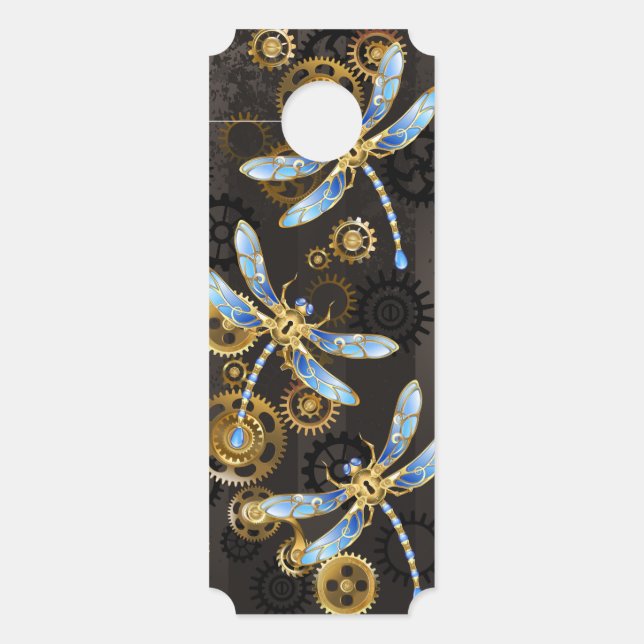 Colgador Para Puertas Dragoniscos de Steampunk sobre fondo rayado marrón (Anverso)