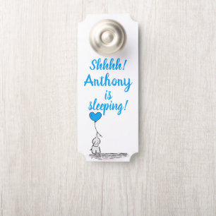 Colgador Para Puertas El elefante lindo con el bebé globo azul duerme