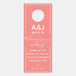 Colgador Para Puertas Etiqueta de Boda de coral de bienvenida reversible