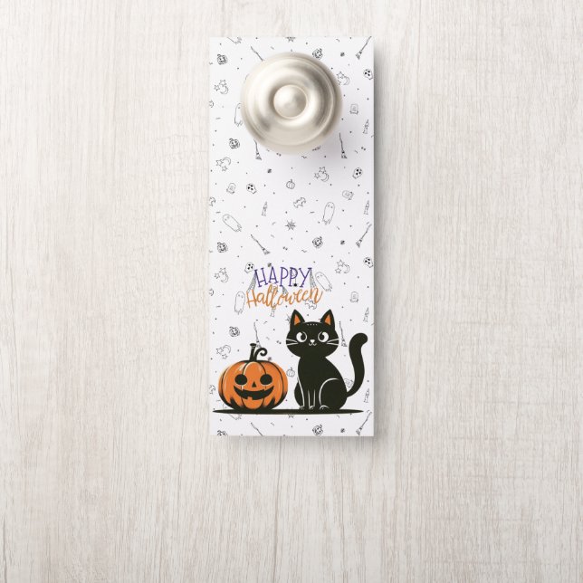 Colgador Para Puertas Feliz gato y calabaza de Halloween (En pomo)