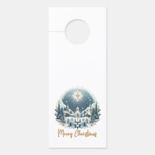 Colgador Para Puertas Feliz Navidad azul y oro