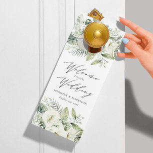 Colgador Para Puertas Flores Blancas Exuberantes Bienvenida/No Molestias