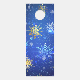 Colgador Para Puertas Fondo azul XMAS con copos de nieve dorados