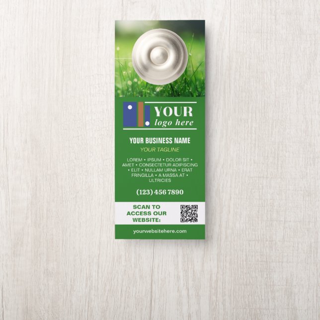Colgador Para Puertas Green Your Logo QR Code Business Name Photo Promo (En pomo)