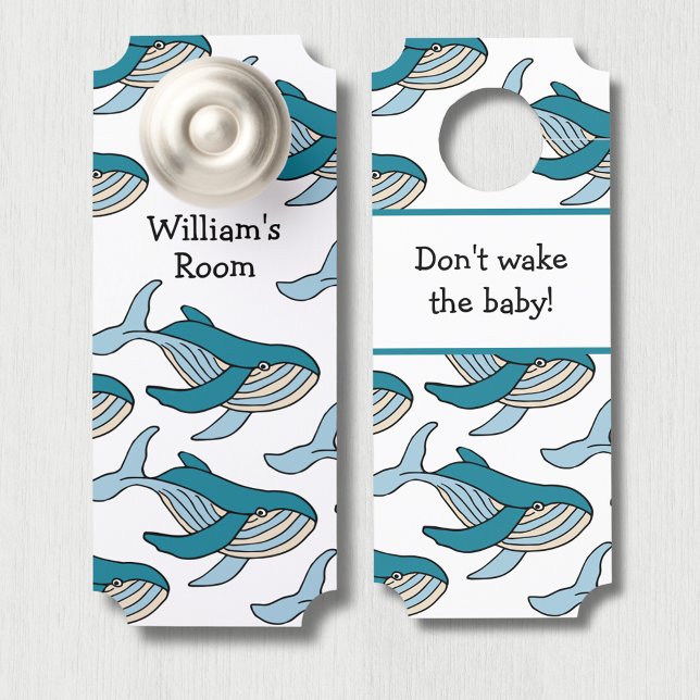 Colgador Para Puertas Guardianes de ballenas azules personalizados (Blue whale personalized boys bedroom, baby boy nursery, door hanger.  Don't wake the baby!)