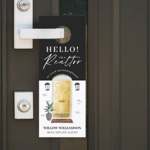 Colgador Para Puertas Hello! Real Estate Agent Yellow Watercolor Front