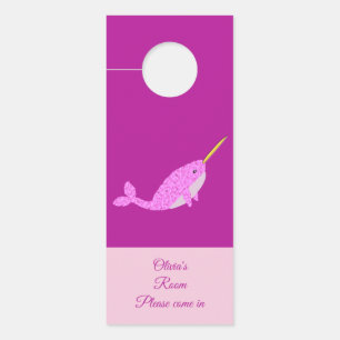 Colgador Para Puertas Hermosa ballena narval rosa para niña personalizad