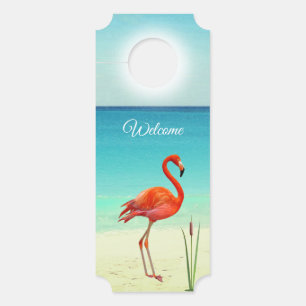 Colgador Para Puertas Hermoso Flamenco en la Playa Bienvenido