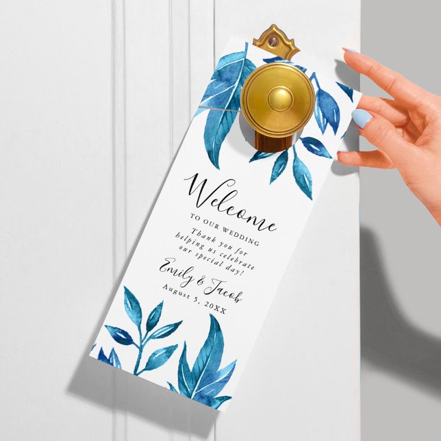 Colgador Para Puertas Hojas de Índigo | Bienvenida Boda y no molestar (Subido por el creador)