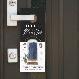 Colgador Para Puertas ¡Hola! Real Estate Agent Navy Watercolor Front