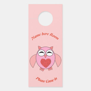 Colgador Para Puertas Lechuza de amor rosa personalizada
