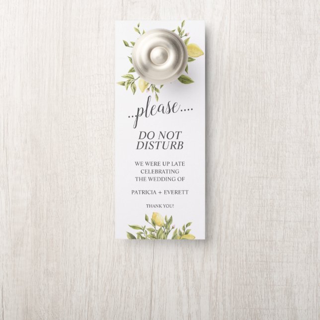 Colgador Para Puertas Lemones y hojas Boda invitado no molestar (En pomo)