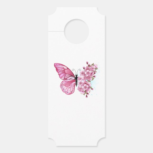 Colgador Para Puertas Mariposa de flores con Sakura rosa (Anverso)