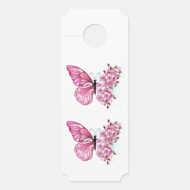 Colgador Para Puertas Mariposa de flores con Sakura rosa (Anverso)