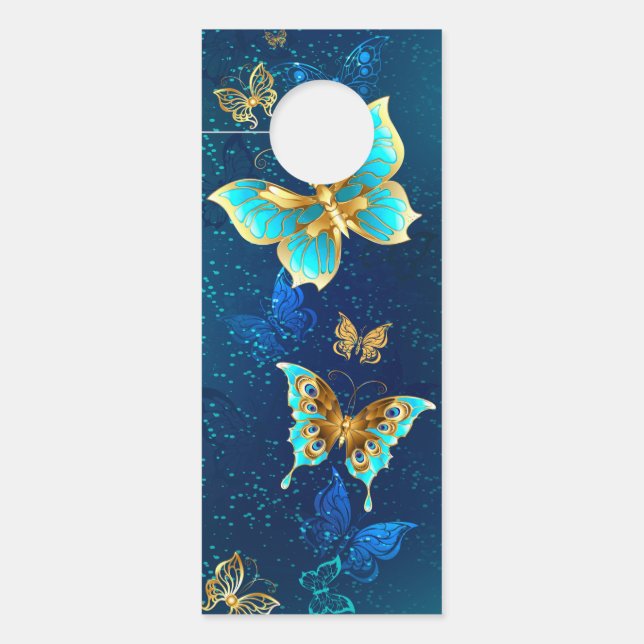 Colgador Para Puertas Mariposas doradas sobre fondo azul (Anverso)