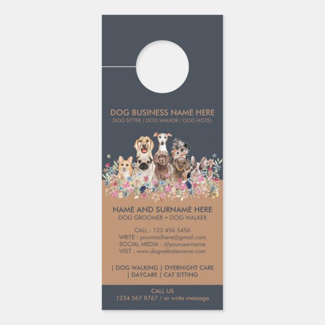 Colgador Para Puertas Mascota Sitter Flores Botánicas Perros Boutique Rú (Anverso)