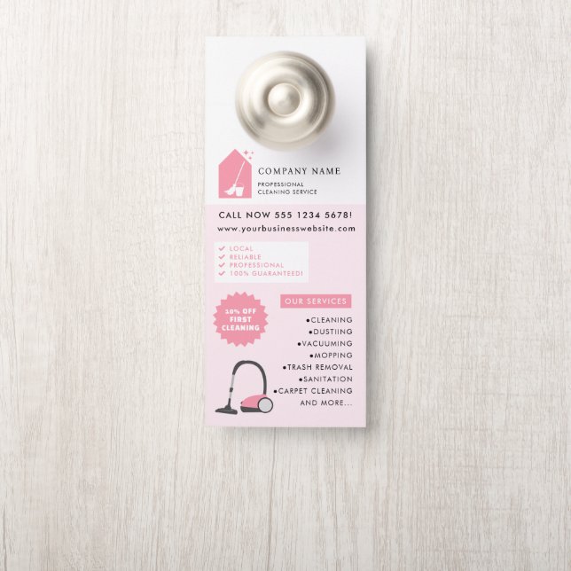 Colgador Para Puertas Modern Cleaning Cleaner Service Logo Pink QR Code (En pomo)
