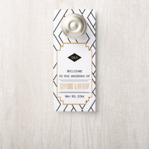 Colgador Para Puertas Monograma negro, oro y Boda Art Deco blanco