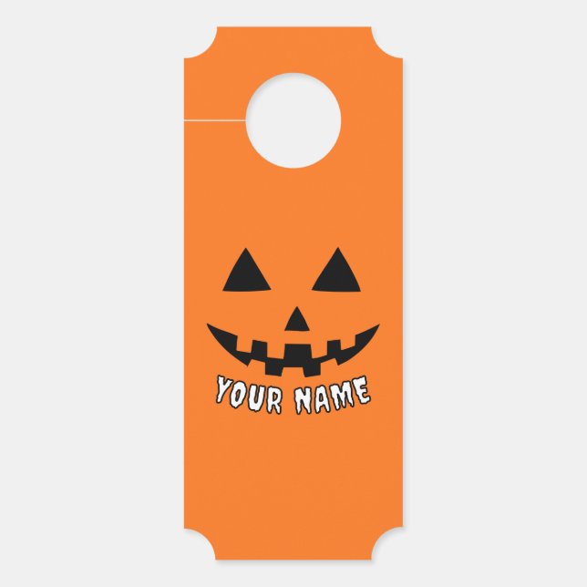 Colgador Para Puertas Naranja personalizado Calabaza Halloween su nombre (Anverso)