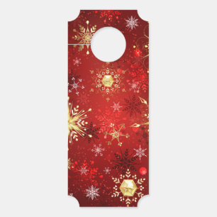 Colgador Para Puertas Navidades Copos de nieve dorados con fondo rojo