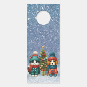 Colgador Para Puertas Navidades de cachorro y gatito